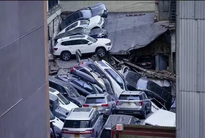 Video: As Parking Lot Collapses In New York, Massive Car Pile Up